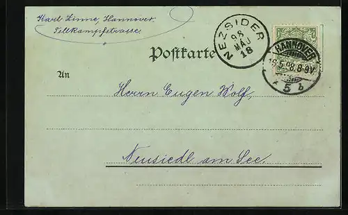 Mondschein-Lithographie Hannover, Leinufer mit Beguinenturm