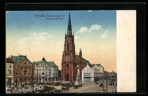 AK Ujvidek, Franz-Josef-Platz mit Kirche