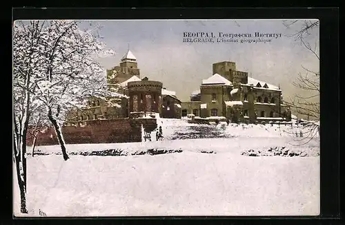 AK Belgrade, L`Institut géographique, Geographisches Institut im Winter