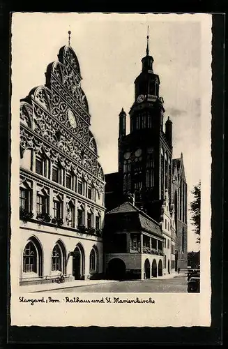 AK Stargard, Rathaus und St. Marienkirche
