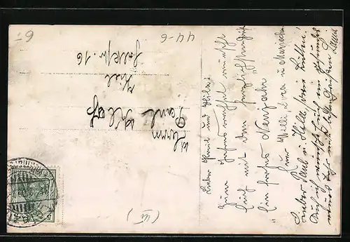 AK Kleines Mädchen schiebt ihre Puppe im Kinderwagen