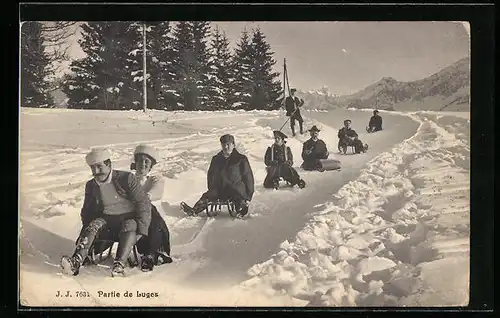 AK Partie de Luges, Wintersport auf dem Schlitten