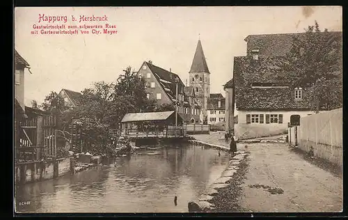 AK Happurg b. Hersbruck, Gasthaus zum schwarzen Ross mit Gartenwirtschaft von Chr. Meyer