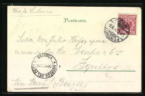 Lithographie Köln, Dom, Post, Eisenbahnbrücke