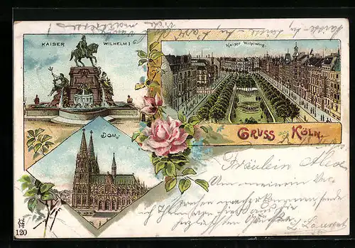 Lithographie Köln, Dom, Kaiser Wilhelm I., Strasse Kaiser Wilhelmring