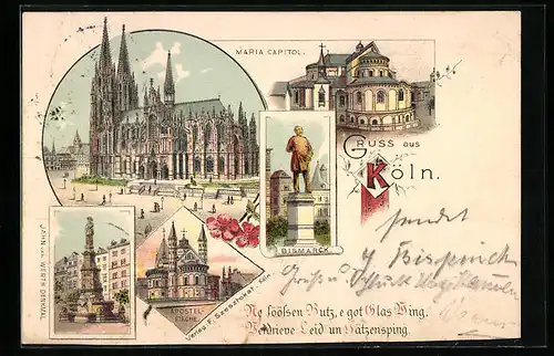 Lithographie Köln, Dom, Maria Capitol, Apostel-Kirche