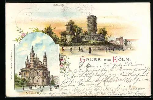 Lithographie Köln, Apostel-Kirche, Bottmühle