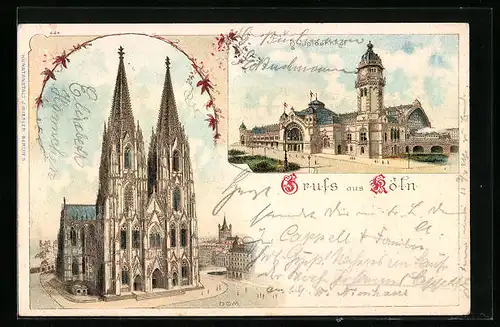 Lithographie Köln, Dom, Hauptbahnhof