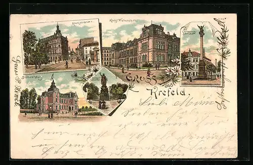 Lithographie Krefeld, Ständehaus, Königliche Webeschule, Hochsstrasse
