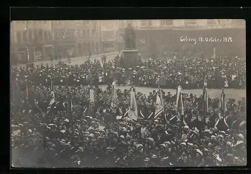 Foto-AK Coburg, Festumzug mit Standarten 1913