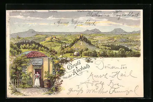 Lithographie Kuchalb, Blick in das Tal, Gasthaus Kuchalb