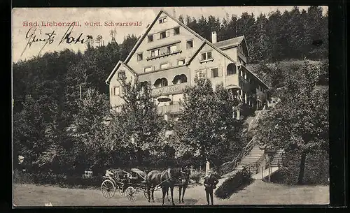 AK Bad Liebenzell /Württ. Schwarzwald, Monopol-Hotel mit Pferdewagen