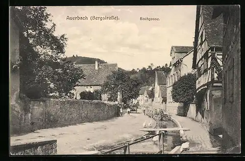 AK Auerbach / Bergstrasse, Blick in die Bachgasse