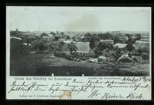 Mondschein-AK Osterby bei Eckernförde, Ansicht vom Aussichtsturm