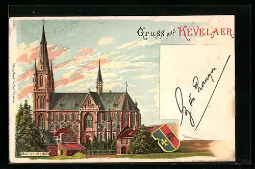 Lithographie Kevelaer, Marienkirche, Wappen