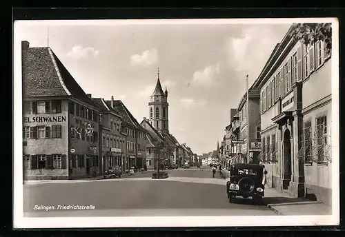 AK Balingen, Friedrichstrasse mit Hotel Schwanen und Geschäften