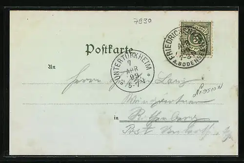 Mondschein-Lithographie Friedrichshafen, Uferpartie mit Dampfboot