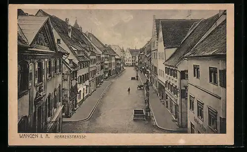 AK Wangen i. A., Herrenstrasse mit Gasthof zur Krone und Geschäften