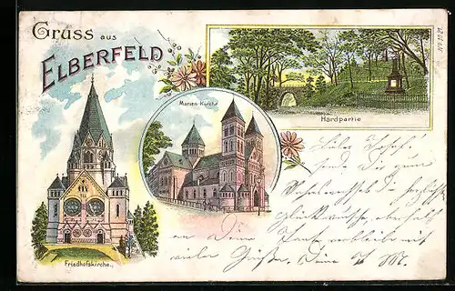 Lithographie Elberfeld, Friedhofskirche, Marien-Kirche, Hardpartie