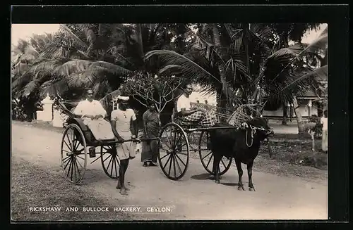 AK Ceylon, Rickshaw and Bullock Hackery, Mann in einer Rikscha