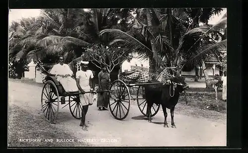 AK Ceylon, Rickshaw and Bullock Hackery, Mann in einer Rikscha