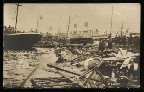 AK Messina, Erdbebenzerstörungen im Hafen