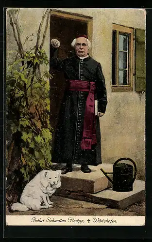 AK Wörishofen, Pfarrer Kneipp vor seiner Haustür, Trauerkarte