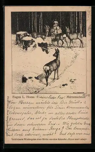 Künstler-AK Eugen Ludwig Hoess: Rehe im Märzenschnee