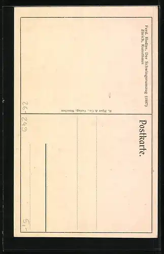 Künstler-AK Ferdinand Hodler: Der Schwingerumzug, mit Schweizer Fahne