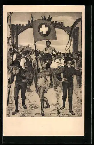 Künstler-AK Ferdinand Hodler: Der Schwingerumzug (1887)