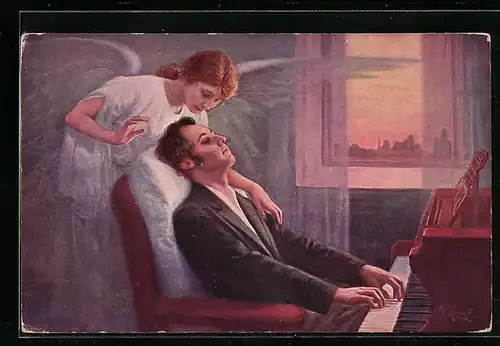 Künstler-AK Fr. Klimes: Engel bei Chopins letzten Akkorden