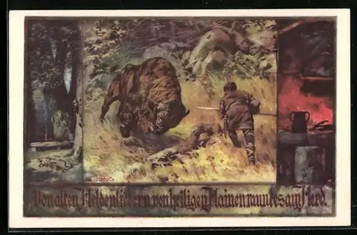 Künstler-AK Franz Jung-Ilsenheim: Von alten Heldenliedern von heiligen Hainen raunt es am Herd