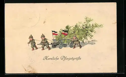 Künstler-AK Ad. Hoffmann unsign.: Kleine Soldaten ziehen einen Leiterwagen