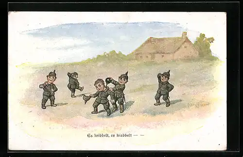 Künstler-AK Ad. Hoffmann: Kleine Soldaten bekommen Juckpulver