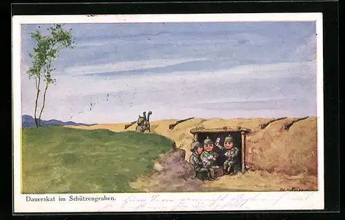 Künstler-AK Ad. Hoffmann: Dauerskat im Schützengraben