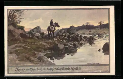 Künstler-AK Franz Jung-Ilsenheim: Einsamer Reiter am Fluss