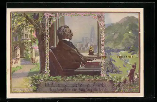 Künstler-AK Franz Jung-Ilsenheim: Mann mit Buch am Fenster sitzend