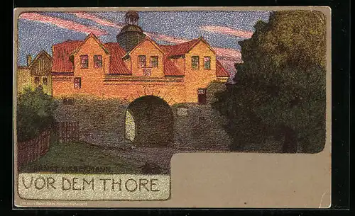 Künstler-AK Ernst Liebermann: Stadttor im Licht der aufgehenden Sonne