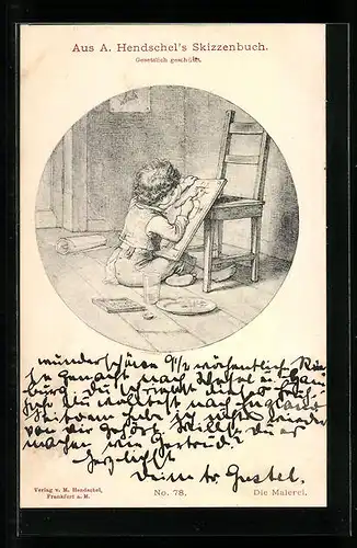 Künstler-AK Albert Hendschel: Kleiner Junge malt ein Bild