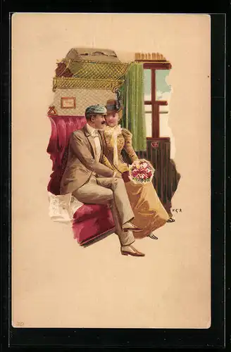 Künstler-AK Richard Hegedüs-Geiger: Paar im Bahnabteil