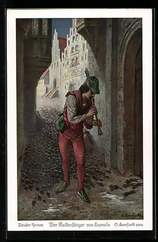 Künstler-AK Oskar Herrfurth: Brüder Grimm, Der Rattenfänger von Hameln, Märchen