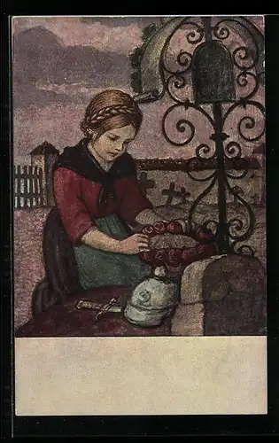 Künstler-AK Hans Huber-Sulzemoos: Junge Frau mit Rosen am Soldatengrab