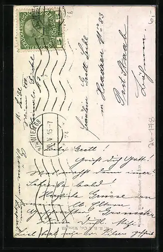 Künstler-AK Rudolf Alfred Höger: Mutter liest Kindern einen Feldpostbrief vom Vater vor