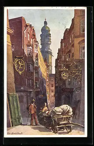 Künstler-AK Edo v. Handel-Mazzetti: Innsbruck, Seilergasse und Stadtturm