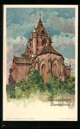 Künstler-AK Franz Xaver Hoch: Strassburg, Totalansicht der Thomaskirche