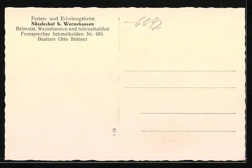 AK Nüssleshof b. Wernshausen, Ferien- und Erholungsheim, Bes. Otto Büttner
