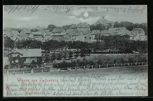 Mondschein-AK Zellerfeld, Ortsansicht aus der Vogelschau