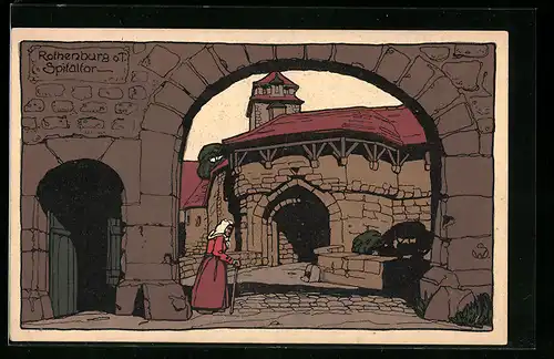 Steindruck-AK Rothenburg o. T., Spitaltor