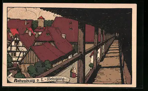 Steindruck-AK Rothenburg o. T., Wehrgang