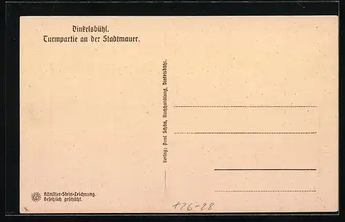 Steindruck-AK Dinkelsbühl, Turmpartie an der Stadtmauer